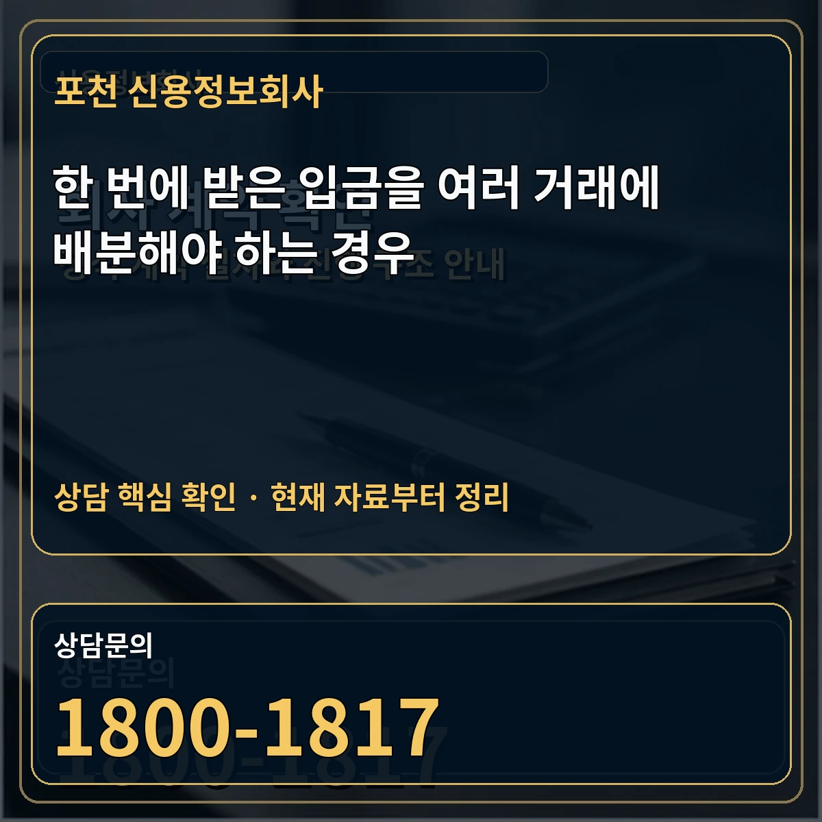포천 신용정보회사 한 번에 받은 입금을 여러 거래에 배분해야 하는 경우 상담 핵심 이미지